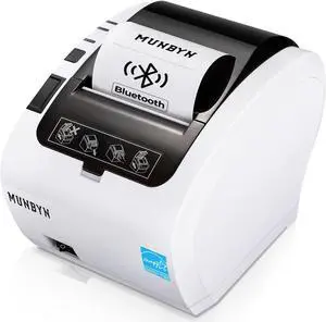 MUNBYN Bluetooth Thermal Receipt Printer P047, 80mm POS Printer, Thermal Printer with USB Serial Ethernet, Bluetooth, Support Android Windows PC iOS(Do Not Support Paypal Doordash Grubhub Vagaro)White