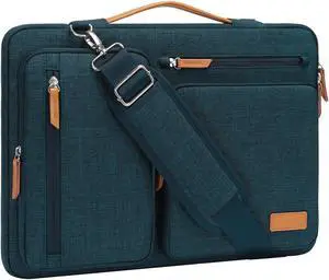 MOSISO 360 Protective Laptop Shoulder Bag,14 inch Computer Bag Compatible with MacBook Air 15 inch M3 A3114 M2 A2941/Pro A1990 A1707,Side Open Messenger Bag with 4 Zipper Pockets&Handle, Teal Green