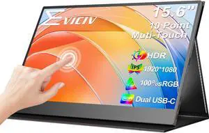EVICIV Portable Monitor Touchscreen 15.6 FHD 1080P IPS 10-Point Touch Screen Monitor with Stand Cover & Speakers, HDMI USB C Eye-Care Travel External Monitor for Laptop Computer PC Phone Switch
