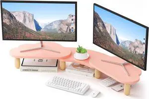 AFOOYO Dual Monitor Stand Riser,Rainbow Cloud Desktop Computer Stand for 2 Monitors,Adjustable Length and Angle Multifunctional Desktop Organizer Stand for Laptop, PC, Computer, Printer,Pink