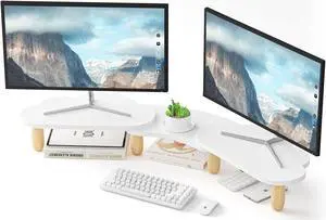 AFOOYO Dual Monitor Stand Riser,Rainbow Cloud Desktop Computer Stand for 2 Monitors,Adjustable Length and Angle Multifunctional Desktop Organizer Stand for Laptop, PC, Computer, Printer,White