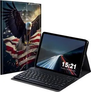 BREIDMKFM Keyboard Case for Kindle Fire HD 10 & 10 Plus Tablet (13th/11th Gen, 2023/2021 Release) 10.1", Smart Tablet Cover with Detachable Wireless Bluetooth Keyboard, American Flag Eagle