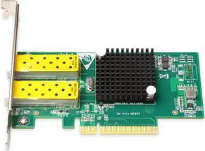 BZUZI 10Gb PCIe NIC | Dual SFP+ Ports, Intel 82599ES (X520-DA2) Controller | Enterprise Server Network Card for Windows, Linux, VMware | Low Profile Bracket Included