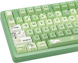 COOMICKEY 132 Keys PBT Keycaps, Cute Cats Green Keycaps Cherry Profile Dye-Sub Keycaps Set, Kawaii Custom Keyboard Keycaps for 60% 65% 75% 100% Cherry Gateron MX Switches Mechanical Keyboard