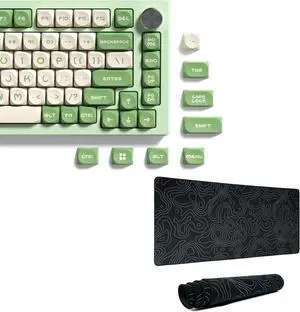 dagaladoo Custom keycaps Cute,MOA Profile keycaps PBT,Double Shot keycaps 75 Percent bundle with Topographic map XXL White Mousepad Rubber mat Desk pad