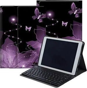 DEGDFSGR for Samsung Galaxy Tab A8 10.5 Case with Keyboard, Detachable Wireless Keyboard Magnetic Closure Protective Cover Case for Samsung Tab A8 2022[SM-X200 X205 X207], Purple Flower Butterfly
