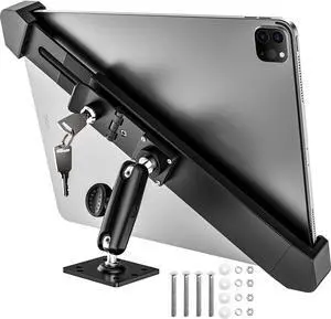 Dosvsi Security Car Tablet Mount, Industrial Heavy Duty Tablet Holder w/Lock & Key, 360deg Swivel Anti-Theft Tablet Stand for ELD/Semi Truck/Commercial Vehicle, for iPad Pro 12.9 Air 13, 9-14" Devices