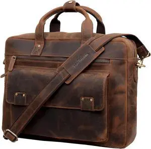 Firu-Handmade 16 inches Brown Leather Crossbody Laptop Messenger Bag Computer Satchel Vintage Handmade Bags for Men and Women