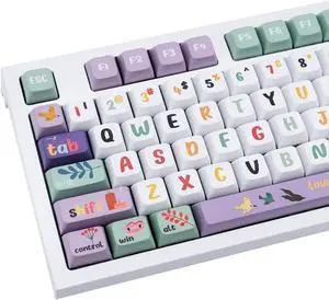Gekucap PBT 124-Key Anime Keycaps, White & Purple Dye-Sublimated Custom Cute Keycaps, XDA Profile Set for Cherry MX Switches Mechanical Keyboards (Summer Night's Dream Style)