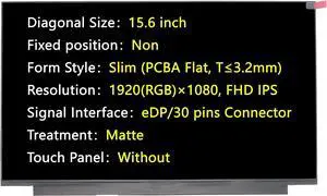 JHK JIEHONGKE New Screen Replacement for LP156WFC-SPD1 LP156WFC-SPD5 LP156WFC-SPD2 LP156WFC-SPD3 LP156WFC-SPD8,eDP 30 Pins 1920(RGB)x1080, FHD IPS Matte LCD LED Display