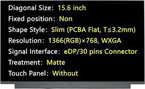 JHK JIEHONGKE New Screen Replacement for NT156WHM-N44 NT156WHM-N34 NT156WHM-N49 NT156WHM-N40,eDP 30 Pins 1366(RGB)×768, WXGA Matte LCD LED Display