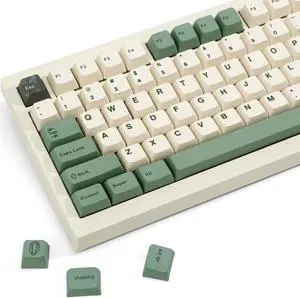 JOLINTAL 130 Keys Green PBT Keycaps, MDA Profile Dye Sub Custom Keycap, English ANSI Layout Beige Green Keycaps Botanical Key caps Cherry MX for Mechanical Keyboard