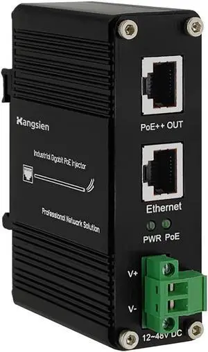 Industrial Gigabit PoE++ Injector,IEEE 802.3at/802.3af Compliant, 95W PoE Adapter with 12-48V DC Input,Hardened High Power PoE Injector IP40, DIN Rail, Wall Mount