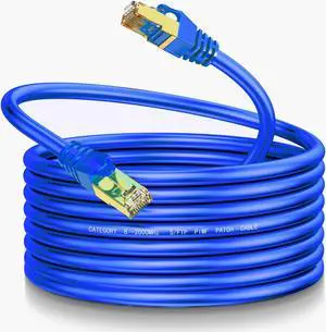 LEKVKM Cat8 Ethernet Cable 100Ft S/FTP Outdoor&Indoor Heavy Duty High Speed Cat8 LAN Network Cable Round 40Gbps 2000Mhz Blue