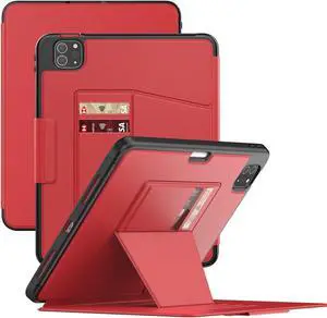 Maogoam for iPad Pro 11 inch Case Leather,(4th&3rd Gen, 2022/2021), Rugged Magnetic Case, Compatible with Apple Pencil Wireless Charging, 7 Standing View Angles, Sleep/Wake Cover, Red