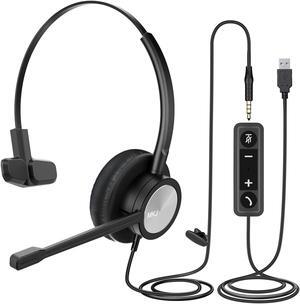 MKJ USB Headset with Microphone for PC Laptop, Wired Headphones with Microphone Noise Cancelling, USB/3.5mm Headset for Computer, Cell Phone, Call Center, Office, Skype, Ms Teams, Zoom