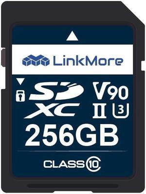 LinkMore XV29 256GB SDXC UHS-II Card UHS-II SD Card, C10, U3, V90, SD Card for Digital Camera, Drone Support 4K 8K Video, Camera Memory Cards up to 250MB/s Read Speed, 220MB/s Write Speed
