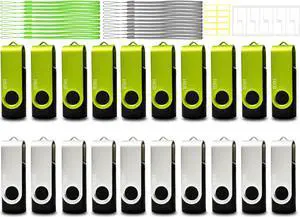 16GB USB Flash Drive Bulk Thumb Drive 20 Pack, Nicepicten Bulk USB 2.0 Flash Drive Pack Memoria USB Memory Stick Jump Drive Swivel Pen Drive with Lanyard & Label, 16GB Zip Drive 20PCS (Green, Sliver)