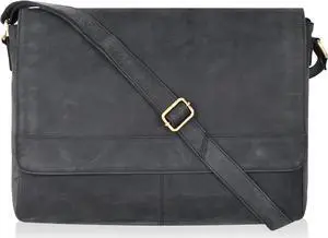 Ozora Genuine Leather Unisex Crossbody Messenger Bag with Adjustable Strap for 17 Inch Laptop, Travel, Office (Black Hunter)