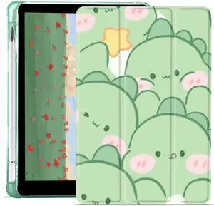 JOYLAND Cute Dinosaur Pad Case for iPad Pro 2022/2021/2020/2018 11 Inch, Green TPU Smart Stand Back Cover with Pencil Holder, Auto Wake/Sleep Foldable Shockproof Protective Case