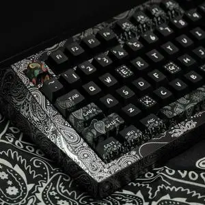 REDQIN 90% PBT Keycaps - Paisley Keycaps Dry Sub Cherry Profile 140 Keys Translucent Custom Keycaps Set for Mechanical Keyboard Keycaps (Black Paisley Keycaps)