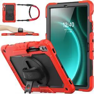 SEYMAC stock Case for Samsung Galaxy Tab S9 FE+ Plus 5G Tablet 12.4'' 2023 with Screen Protector Pencil Holder [360 Rotating Hand Strap] &Stand, Drop-Proof Case for Galaxy Tab S9 FE+ 12.4'', Red1