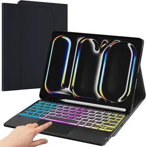 SNOODU for 2024 iPad Pro 11 inch (M4) Trackpad Keyboard Case: 3 Zone 7 Colors Backlit Detachable Keyboard with Touchpad for iPad Pro 11" M4 2024, Wireless Keyboard Folio Book Cover with Pencil Holder