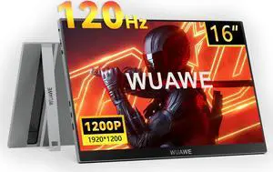 WUAWE 16" 1200P 120Hz Portable Monitor, 100% sRGB Portable Gaming Monitor with Built-in Stand,HDR and Freensync, External USB C Monitor for Laptop, PC, Phone, Switch and PS5 (Silver)