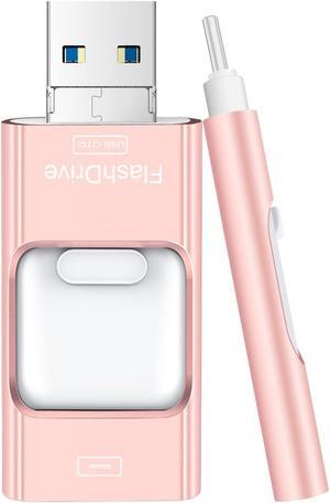 Flash Drive for iPhone 512GB, 4 in 1 USB Type C Memory Stick, Photo Stick External Storage Thumb Drive for iPhone iPad Android Computer, Rose Pink