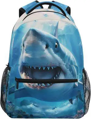 ZOEO Shark Blue Backpacks 3rd 4th 5th Grade School Bookbags Travel Laptop Daypack Bag Purse for Boys Girls Teens, Large, p203c237s337