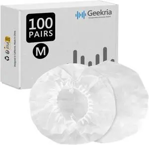 Geekria 100 Pairs Disposable Headphones Ear Cover for Over-Ear Headset, MRI Headset Earcup for Bulk Pack, Stretchable Sanitary Ear Pads Cover, Hygienic Ear Cushion Protector (M/White)