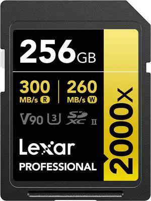 Lexar 256GB Professional 2000x SD Card, UHS-II, C10, U3, V90, Full HD, 8K, Up To 300MB/s Read SDXC Memory Card, for DSLR, Cinema-Quality Video Cameras (LSD2000256G-BNNNU)