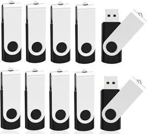 KOOTION 10 X 1GB USB Flash Drive 1gb Flash Drive Swivel Thumb Drive Memory Stick Keychain Design Black