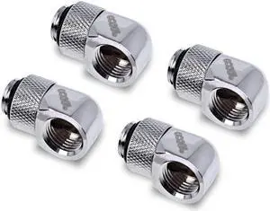 Alphacool Eiszapfen Male to Female Adapter Fitting, 90 Degree Rotary, Chrome, 4-pack