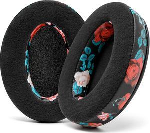 WC PadZ Velour - The Ultimate Upgraded Earpads by Wicked Cushions - Compatible With Audio Technica, HyperX, SteelSeries Arctis & More - Extra Thick - Bigger Opening - Softer Memory Foam | Black Floral
