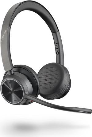 Poly - Voyager 4320 UC Wireless Headset (Plantronics) - Headphones with Boom Mic - Connect to PC/Mac via USB-C Bluetooth Adapter, Cell Phone via Bluetooth - Works with Teams, Zoom & More,Black