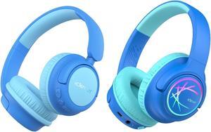 iClever BTH18 & BTH22 Kids Bluetooth Headphones, Safe Volume, Stereo Sound, Adjustalbe Headband, Foldable, Over Ear Kids Headphones Wireless with Mic AUX Cord for iPad/Tablet/Trave/School, Blue
