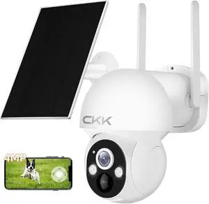 CKK Wireless Cameras for Home/Outdoor Security, Solar Security Cameras Wireless Outdoor 355degPTZ, 4MP 2.5K WiFi Camera with Spotlight, PIR Sensor, Siren, Color Night Vision, 2-Way Talk, SD/Cloud