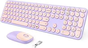 seenda Wireless Keyboard and Mouse, USB & Type C Keyboard Mouse Combo, Full Size Pink Wireless Keyboard Compatible for Win 7/8/10, MacBook Pro/Air, Laptop, PC - Pink Purple