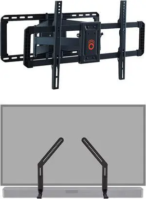 ECHOGEAR Full Motion TV Wall Mount & Sound Bar Mounting Bracket - for Big TVs Up to 90" - Height Adjustable Soundbar Mount