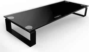 Eutuxia Type-S Black Tempered Glass Monitor Stand, TV, Laptop, Computer, All-In-One Desktop, Printer Riser [21.75 x 8.25 x 3.25 Inches]