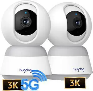Hugolog 3K 5MP Indoor Pan/Tilt Security Camera with Auto-Focus,2.4 GHZ/5 GHZ,Ideal for Baby Monitor/Pet Camera,Starlight Color Night Vision,Human/Pet AI,Noise Reduction,US Cloud,Compatible with Alexa