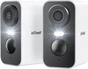 ieGeek Security Cameras Wireless Outdoor 2-Pack, 2K WiFi Surveillance Camera for Home Security, Battery Powered Security Cameras with Siren & Spotlight, AI Detection, App for Phone, IP65 Waterproof