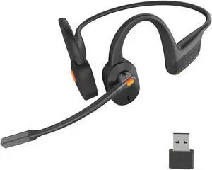 Blue Air Open Ear Bluetooth Headphones with Mic, Wireless Computer Headset with Mic for Work, Noise Cancelling Headphones with Microphone for Work, Open-Ear Headset (Black, Headset+Dongle)