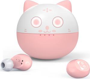 AMAFACE Pink Bluetooth Earbuds,Cute Cat Wireless Headphones for Girls Kids Women 36H Play Time IPX6 Waterproof Ear budsLED Display HiFi 3D Stereo Earphones for Sport Workout Travel