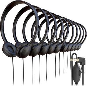 Bulktech Wired On-Ear Leather Headphones with 3.5mm Connector and Remote Control for Volume, Bulk Wholesale, 10 Pack, Black Color