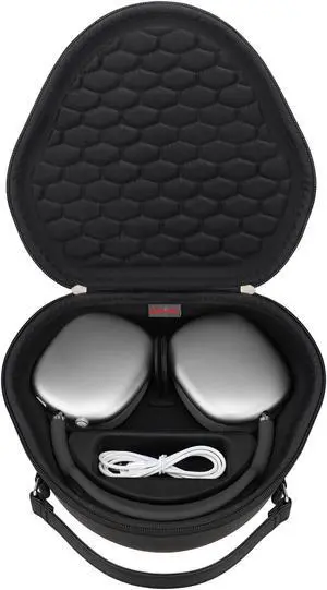 Elonbo Hard Carrying Case for Apple AirPods Max Wireless Over-Ear Headphones,New AirPods Max Bluetooth Headphones Travel Protective Cover Earphone Protector Storage Bag,Extra Space fits Charger.Black