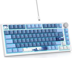 75% Wired Keyboard with Knob, 75 Percent Gaming Keyboard Hot Swappable Gasket Mount,Red Switch,RGB Backlit 82 Keys TKL Mechanical Keyboard,NKRO Compact Keyboard for PC Laptop Windows Gamer(Sea mist)