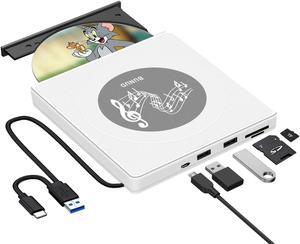 External DVD Drive, USB 3.0 Type C CD/DVD ROM Burner +/-RW Optical Drive Ultra Slim Disk Reader Writer Portable CD/DVD Player for Laptop PC Windows 11 Mac MacBook Pro/Air Desktop Linux OS