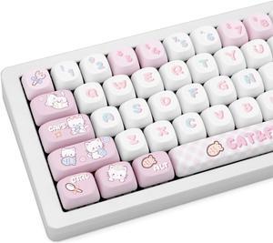 JOLINTAL 137 Keys Pink and White Keycaps Set, PBT MOA Profile Key Caps, Round Key Caps Custom, Cute Mechanical Keyboard Keycaps for Cherry MX Switches Mechanical Keyboard Cat Theme